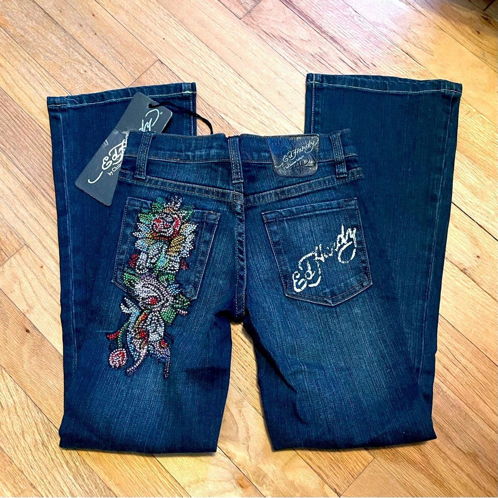 Ed Hardy Kids Blue Jeans with Embroidered Design